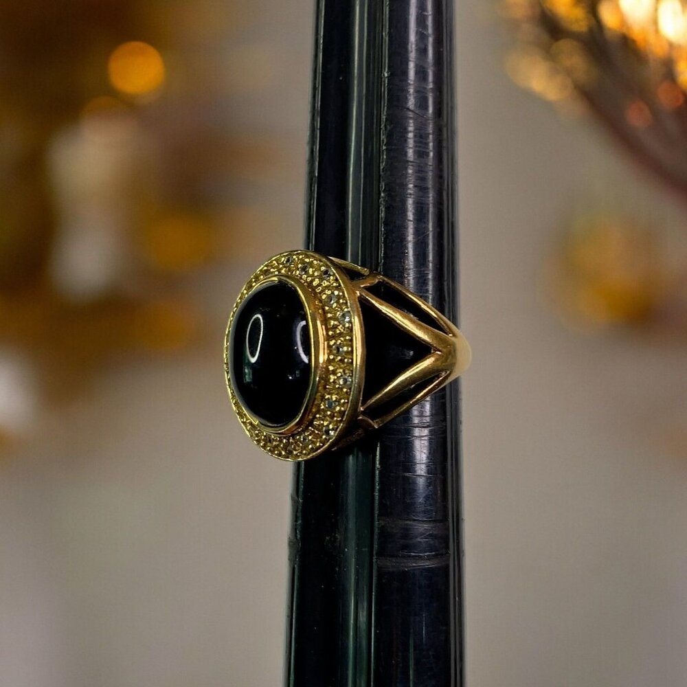 Sterling Silver 925 Women's Vermeil Silver Ring w/ Black Cabochon-Cut, Size 7 - Picture 4 of 11